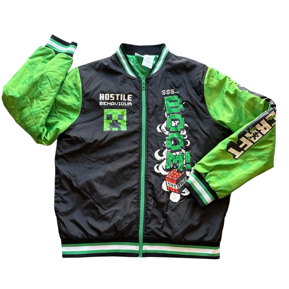 Minecraft Puffer Jacket Creeper Full Zip Youth Kids Size 18